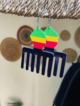 Jamaican Flag Color Wooden Comb Earrings