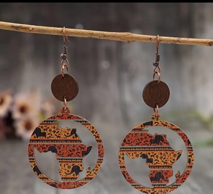 Vintage Wooden Map Earrings for Women