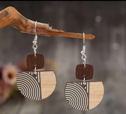 Vintage Wooden Dangle Earrings