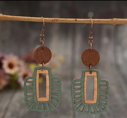 Wooden Geometric Hollow Dangle Earrings